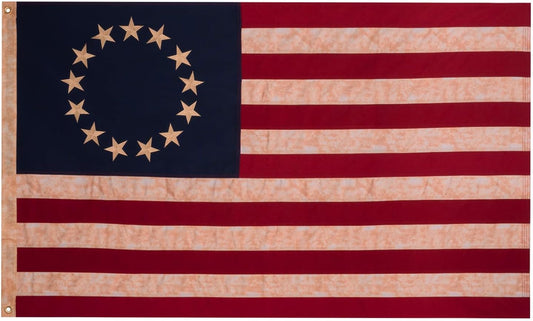 Vintage Betsy Ross Flag 3x5 ft Cotton for Outside, Heavy Duty Tea Stained 13 Stars American Flag Aged Looking for 4th of July Cloth Old USA US Flag