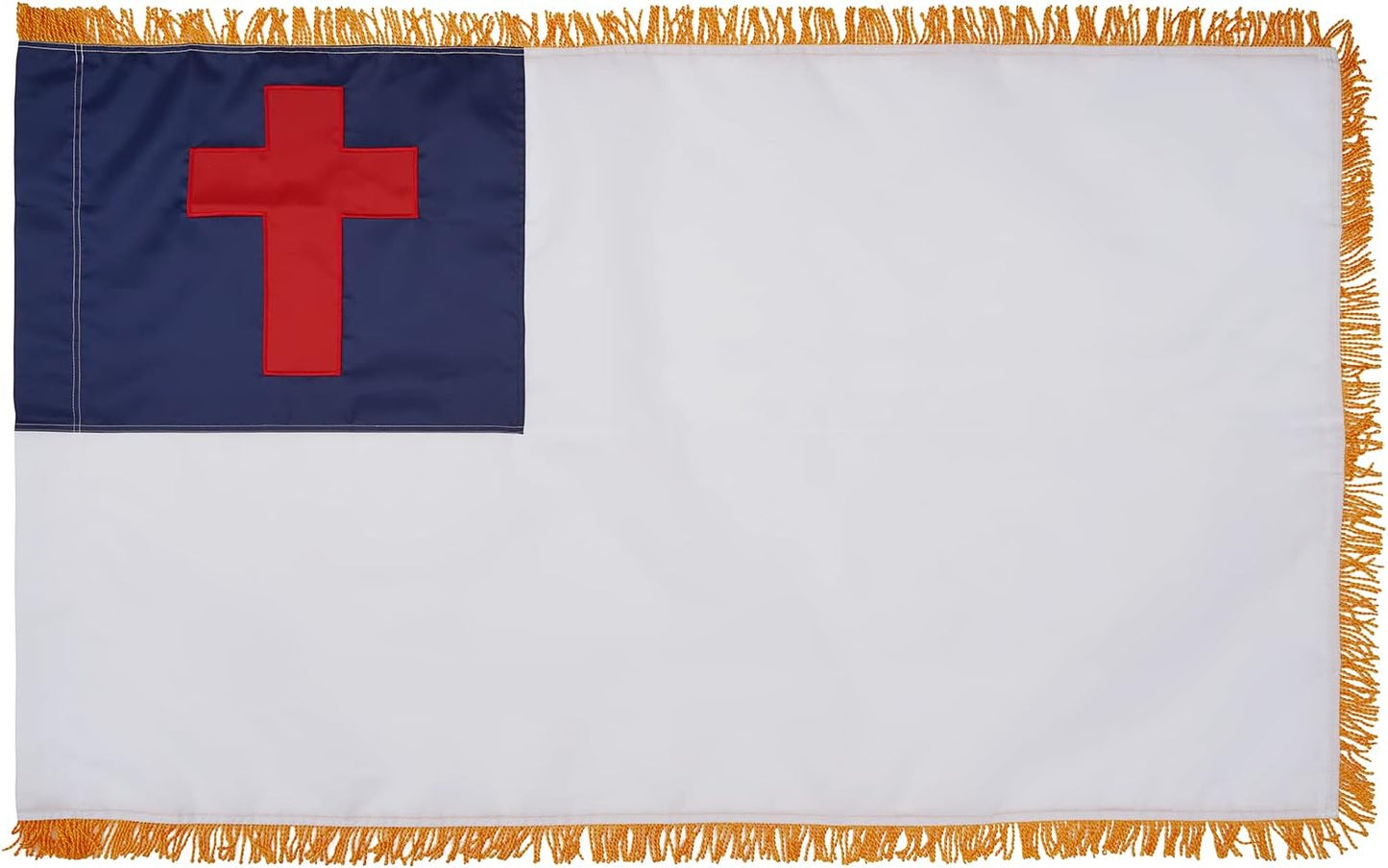 Christian Flag 3x5 Feet with Gold Fringed Made in USA, with Embroidered Christianity Sewn Cross Flags and Pole Sleeve Banner Style, Heavy Duty Polyester Banner for Indoor