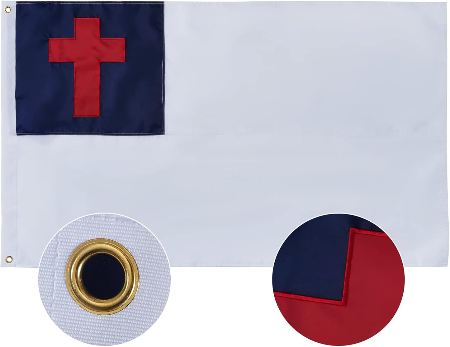 Christian Flag 3x5 Ft Outdoor Made in USA, Embroidery Christianity Sewn Cross Flags with 2 Brass Grommets, Heavy Duty Polyester for Church Easter Day Decor