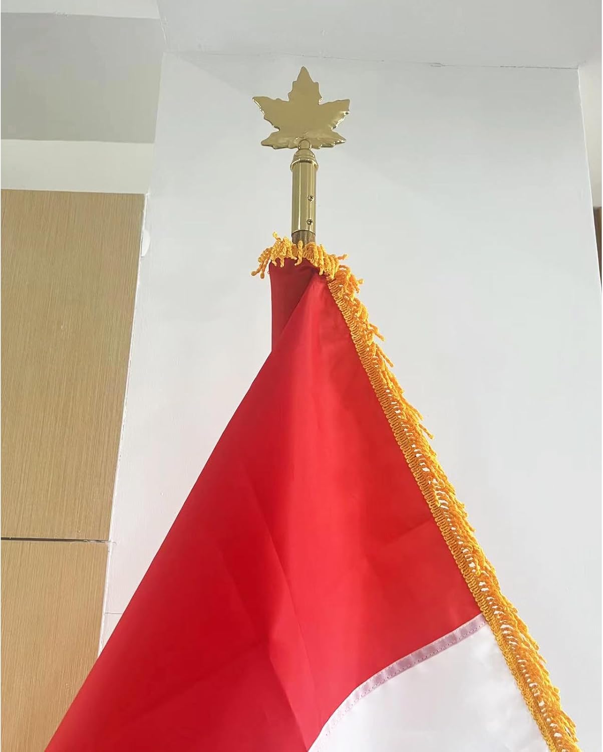 Gold Brass Canadian Maple Leaf for Indoor Flagpole Finials or Parade Flagpole Finials, for 1-inch Diameter Flagpoles