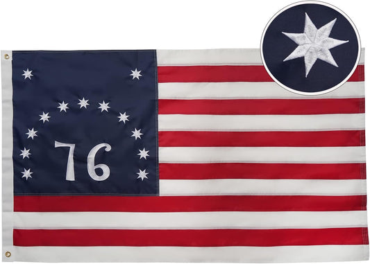 Bennington 1776 Flag 3x5 ft Outdoor Embroidered Betsy Ross Flags Double Sided 13 Colonies US 76 American Flag Heavy Duty with 2 Brass Grommets
