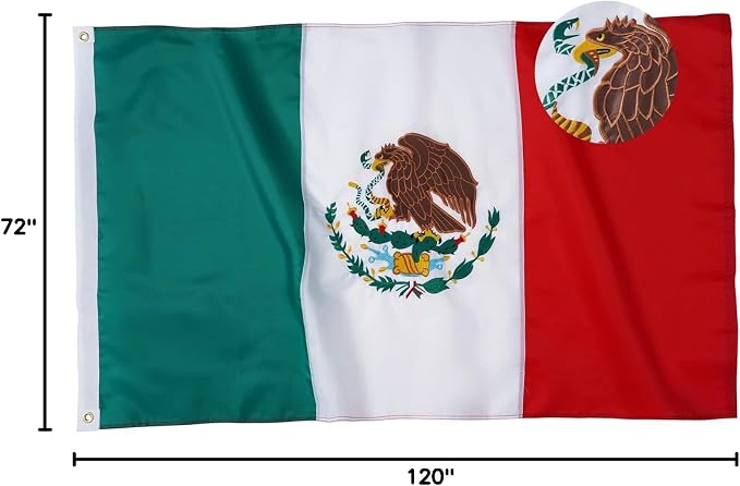 TOPFLAGS Mexican Flag 6x10 Embroidered Mexico Flags Bandera de Large MX Heavy Duty Sewn Stripes with 2 Brass Grommets USA TOP FLAGS, INC