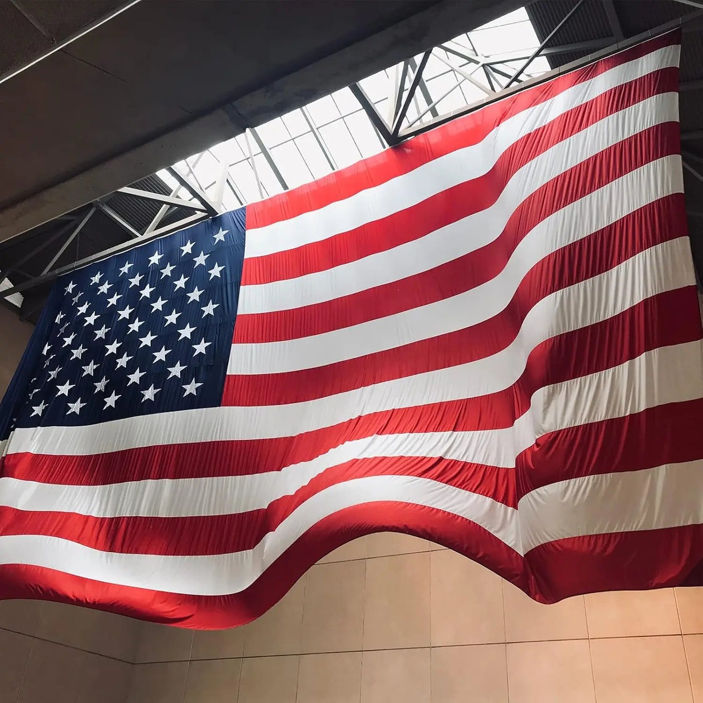 American Flag 10x15 Ft Outdoor, Luxury Embroidered Stars and Double Stitched Sewn Stripes, Heavy Duty Polyester US Flags with Canvas Header and 5 Brass Grommets USA TOP FLAGS,INC