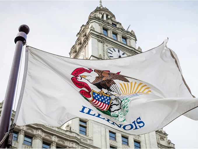TOPFLAGS Illinois Flag 3x5 Double Side 3Ply IL State Flags Heavy Duty Outdoor 4 Rows Stitched Edge with 2 Brass Grommets USA TOP FLAGS, INC