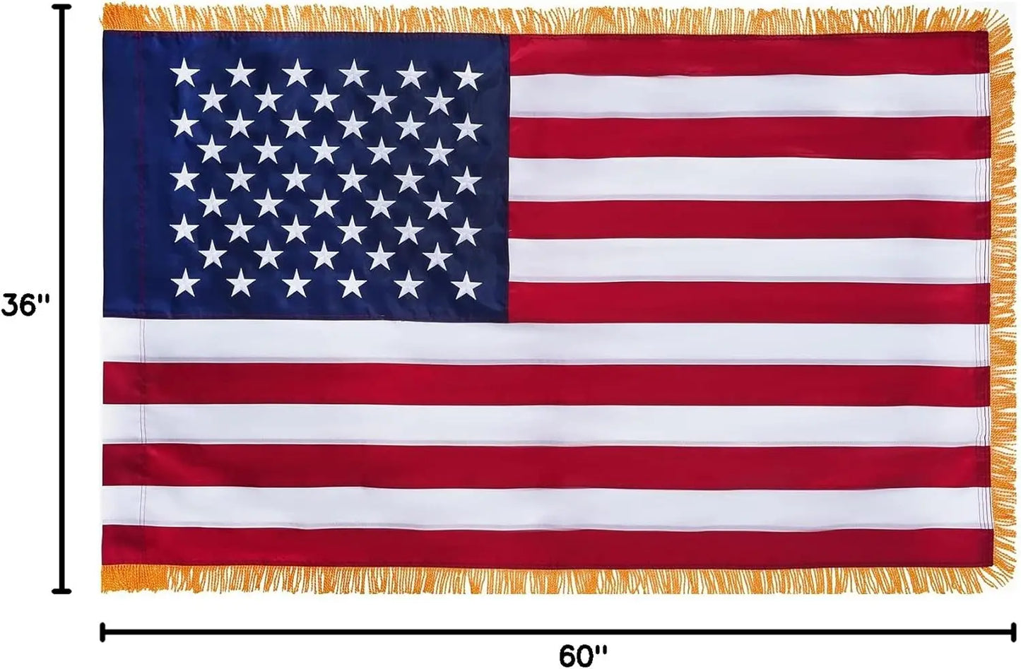 American Flag with Gold Fringed 3x5 Feet Made in USA, Luxury Embroidered Stars and Pole Sleeve Banner Style, Heavy Duty Polyester US Flags for Indoor USA TOP FLAGS,INC