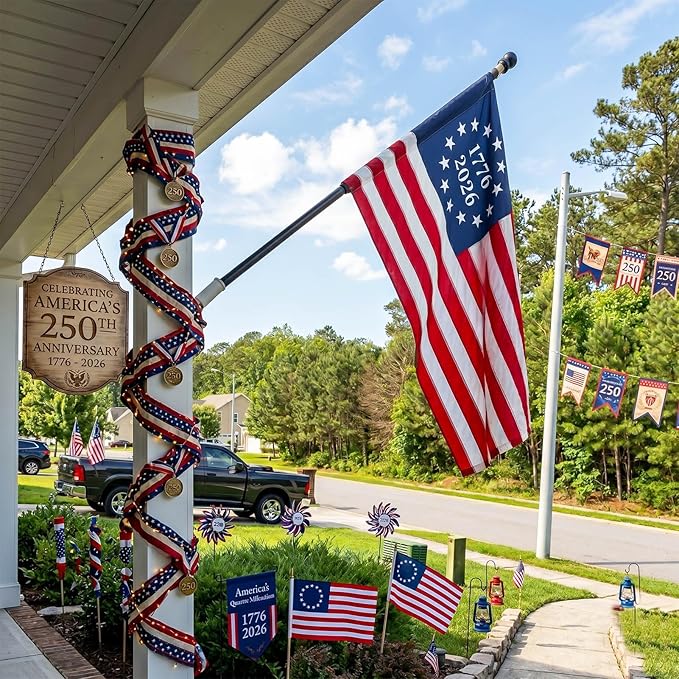 TOPFLAGS 250 Anniversary USA Flag House Flags 1776-2026 Betsy Ross Bennington Garden Flags 13 Star Colonies Double Side 28x40 Inch for Outside American Patriotic Banner USA TOPFLAGS,INC