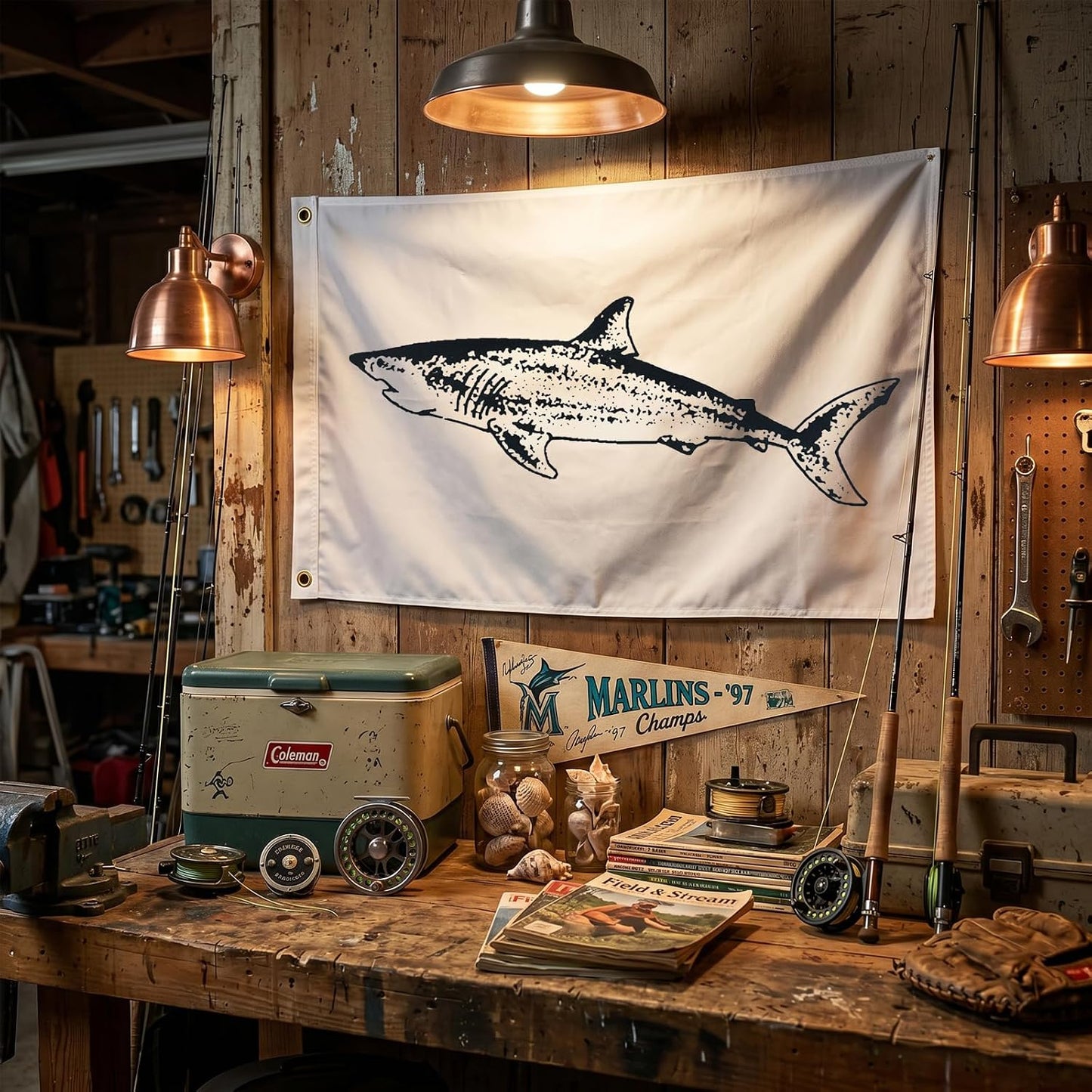 TOPFLAGS Shark Fishing Boat Flag 12x18 Inch Double Sided Heavy Duty Fisherman's Catch Flags for Boating | 4 Row Stitched and 2 Brass Grommets USA TOP FLAGS, INC
