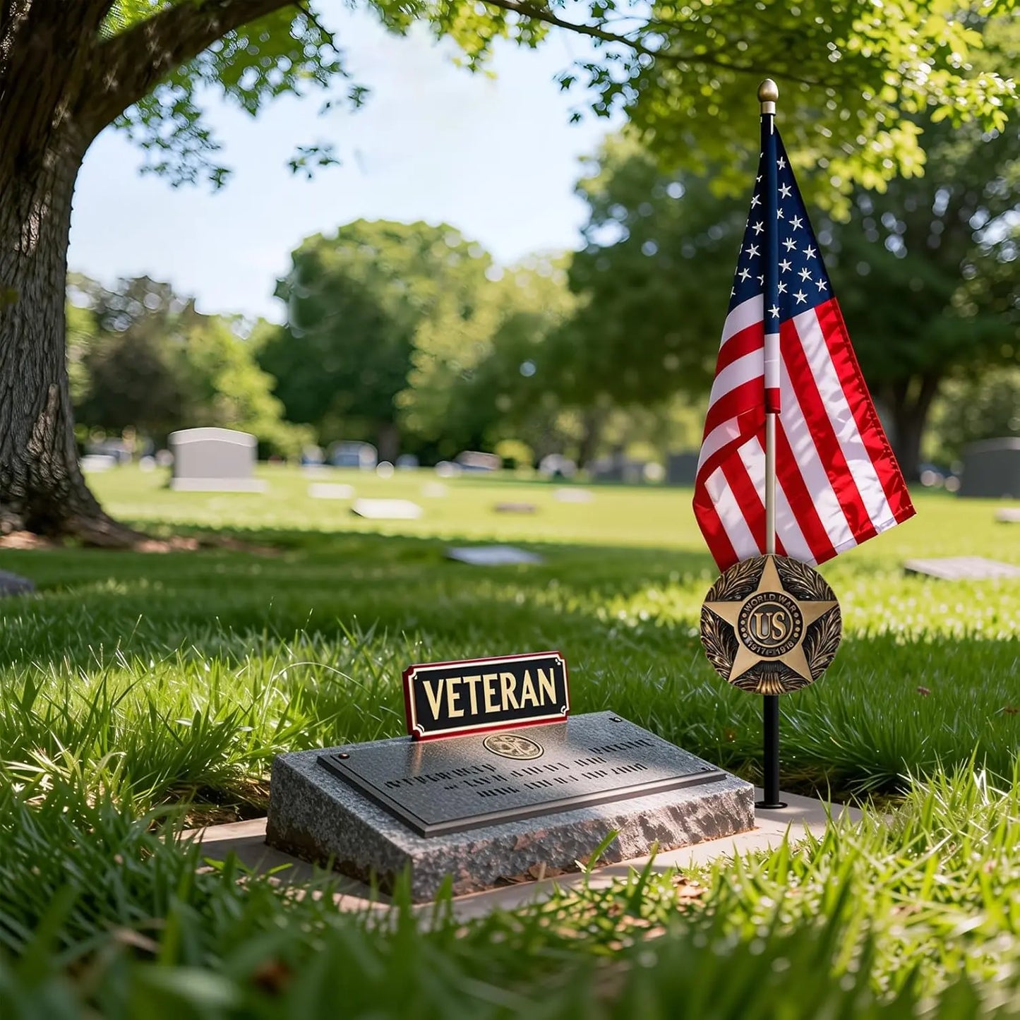 WWI Aluminum Grave Marker, with 12x18 Inch USA Flag, Aluminum Veterans Plaque, Memorial Day Gifts, Suitable for Graveside Memorials to Honor Those who Served USA TOP FLAGS, INC