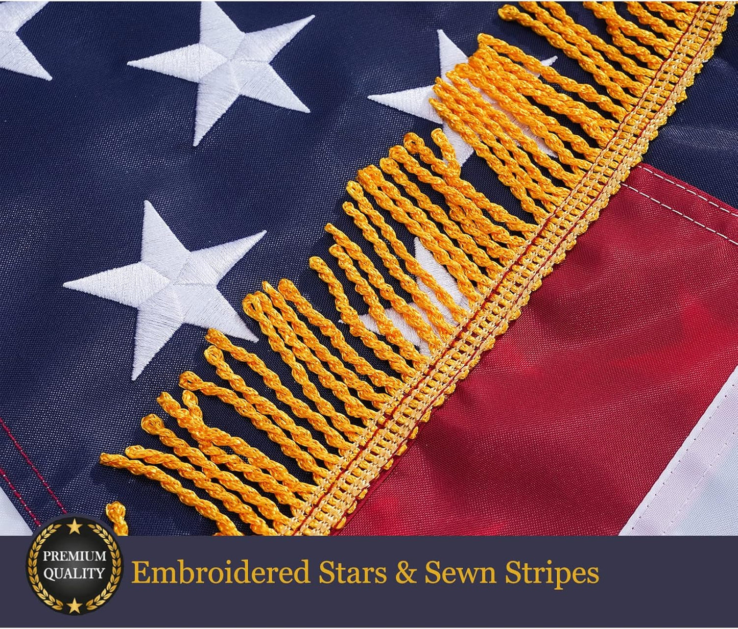 American Flag 4X6 with Fringe US Flags USA 4β x 6β Sleeved Heavy Duty Outdoor with Embroidered Stars, Sewn Stripes