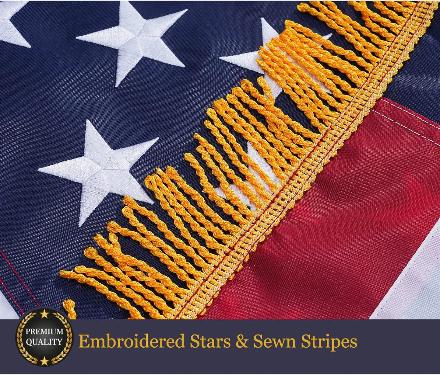 American Flag 4X6 with Fringe US Flags USA 4β x 6β Sleeved Heavy Duty Outdoor with Embroidered Stars, Sewn Stripes USA TOP FLAGS,INC