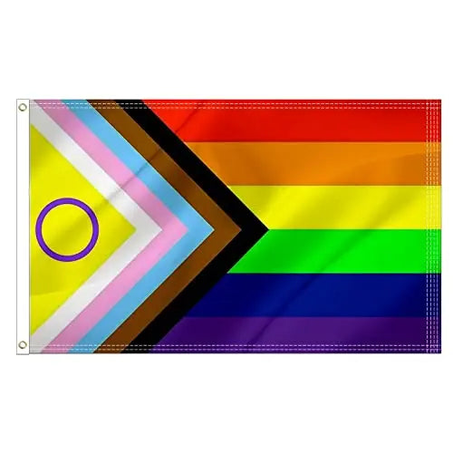 Pack of 2 New Intersex Progress Pride Flag 3x5 ft- LGBTQ Rainbow Inclusive Intersexual Bisexual Flags Banner UV Fade Resistant for Indoor Outdoor USA TOP FLAGS,INC