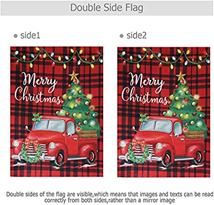 Pack of 2 Christmas Garden Flags 12x18 Double Sided - Red Truck Tree Xmas Holiday Vertical Garden Yard Flags Banner for Small Christmas Outdoor Decorations