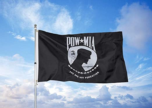 Pow Mia Flag Embroidered 4x6 Outdoor - Heavy Duty Double Sided You are Not Forgotten War Flags 300D Nylon Military Made in USA Pow Flags for Outside (4x6ft)