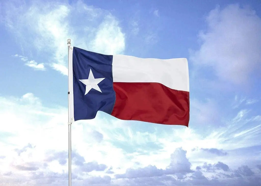 Texas Flag 6x10 Feet - Embroidered Star Sewn Stripes Outdoor Heavy Duty 210D Oxford Nylon Flags Vivid Color - Canvas Header Brass Grommets and 4 Stitch Hemming TX Flag USA TOP FLAGS,INC