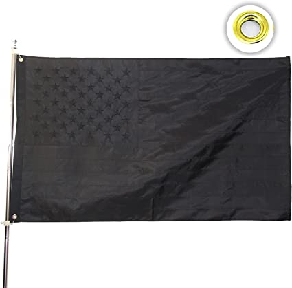 Black American Flags 3x5 ft, Embroidered All Black American Flag for Outdoor Made in USA, Heavy Duty Double Sided American Black Flag with Sewn Stripes 2 Brass Grommets