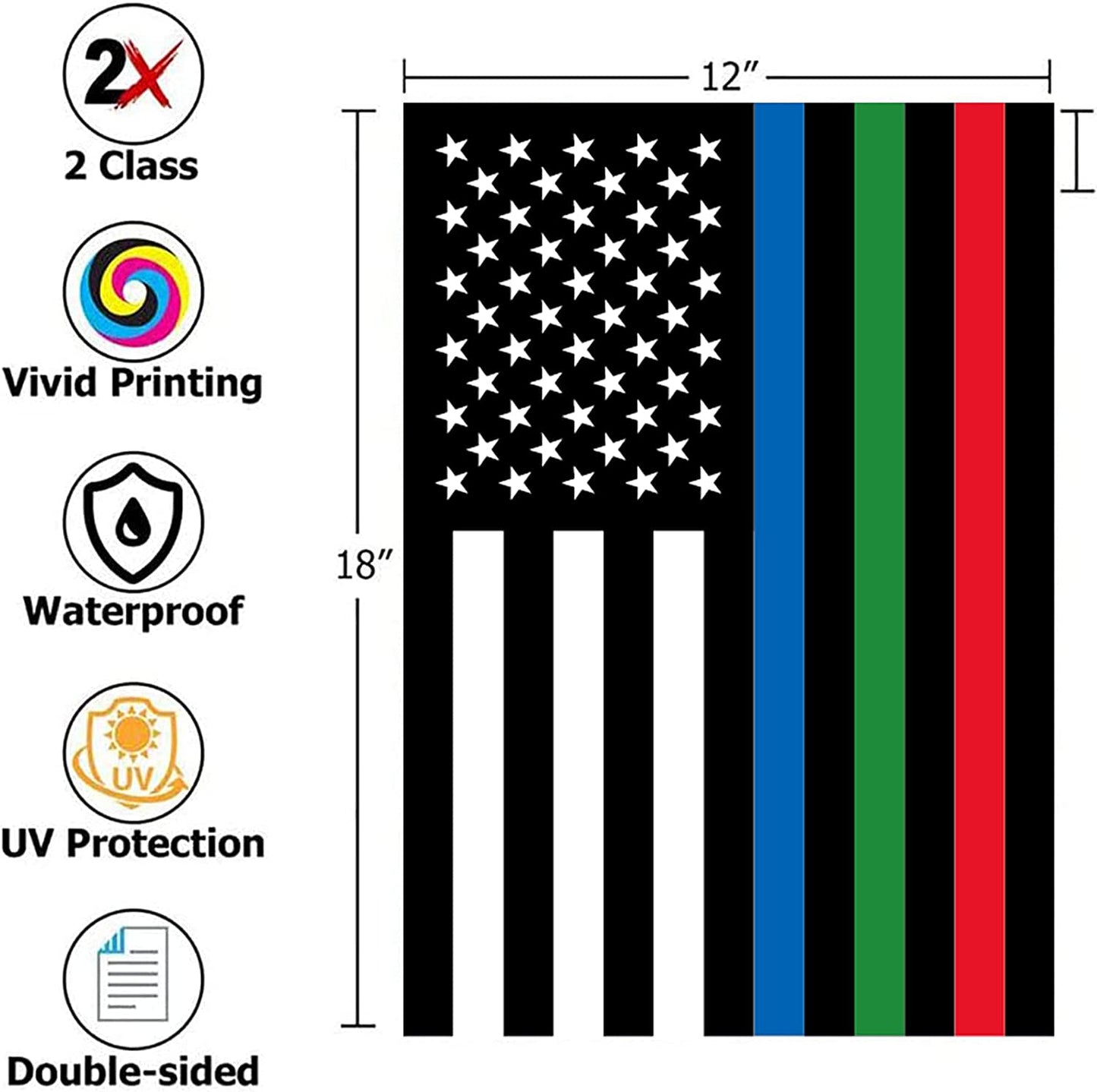 Pack of 2 Thin Blue Green and Red Line Garden Flag- American Blue Red Green Stripe All Lives Matter Police Firefighter Military Yard Flags Banner Law Enforcement Police Fireman Army Flag