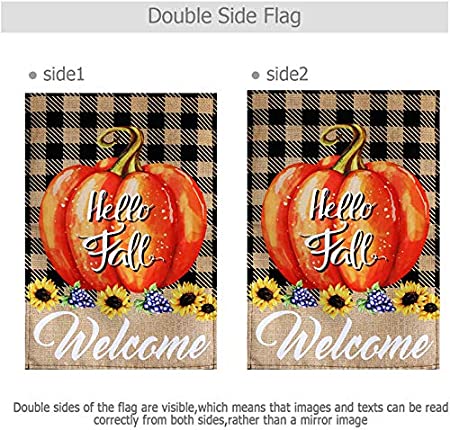 Pack of 10 Hello Fall Garden Flag Autumn Buffalo Check Pumpkins - Small Vertical Welcome Garden Yard Flags Banner 12x18 Double Sided Farmhouse Home Fall Porch Decor Outside