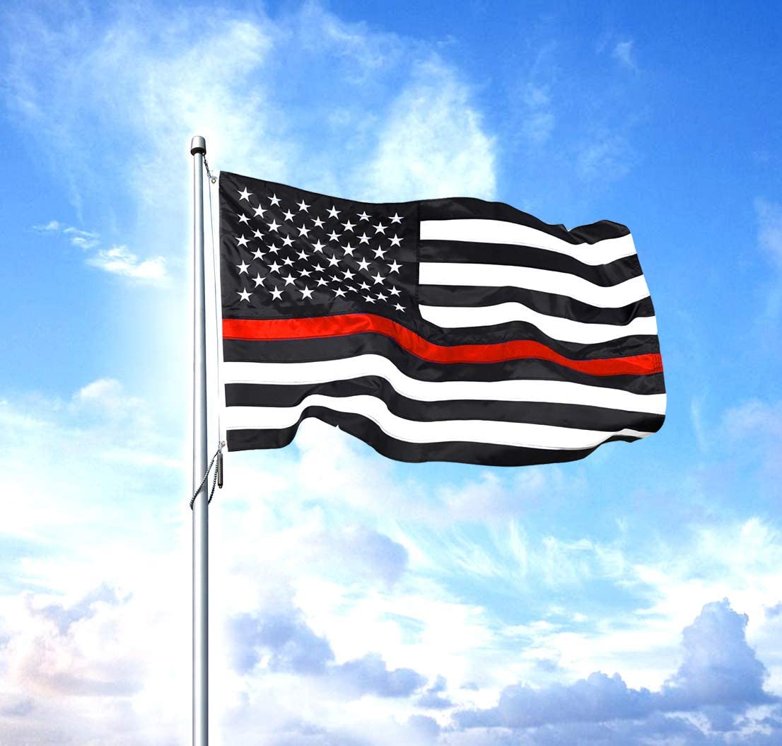 Firefighter Flag Thin Red Line Flags 3x5 Embroidered Stars Sewn Stripes Honoring First Responder Heavy Duty Banner with 2 Brass Grommets