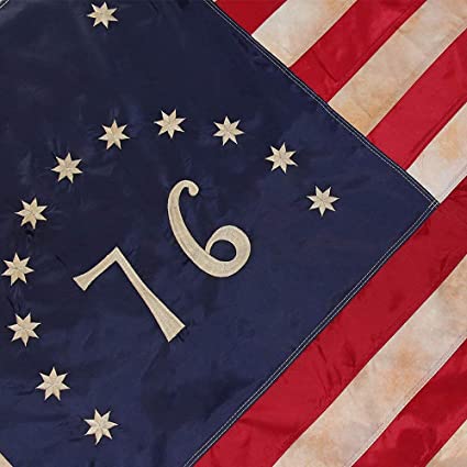 Tea Stained American Flag 3x5, Embroidered Bennington Founding Fathers 1776 Flags, Heavy Duty Vintage Betsy Ross Fabric Sewn Stripes Historical Dyed for Outdoor Indoor Decoration