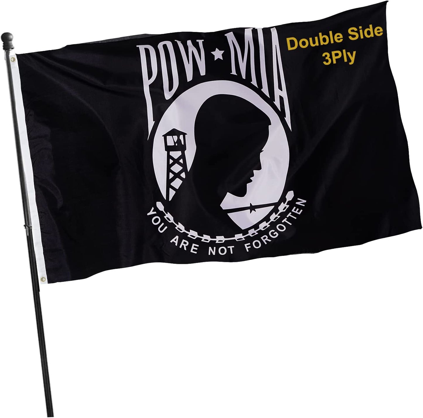 Pack of 2 POW Flag 3x5 Outdoor - You are Not Forgotten POW MIA Flags Prisoner War Durable Outdoor Black Banner
