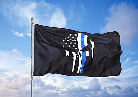 Pack of 2 Punisher Skull Flag 3x5 - Demon Punisher Memorial American Flags - 3x5ft Thin Blue line USA Police Banner