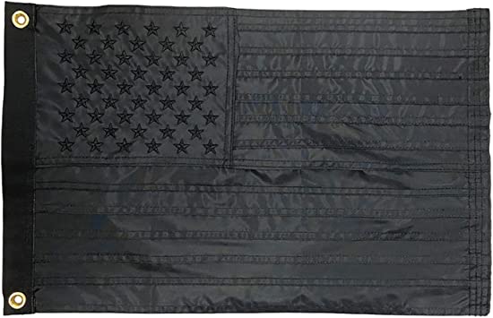 Pack of 2 Black American Flag 12x18 All Black Flags 1x1.5 Embroidered Stars Heavy Duty Small Boat Flag Durable Nylon Sewn Strips