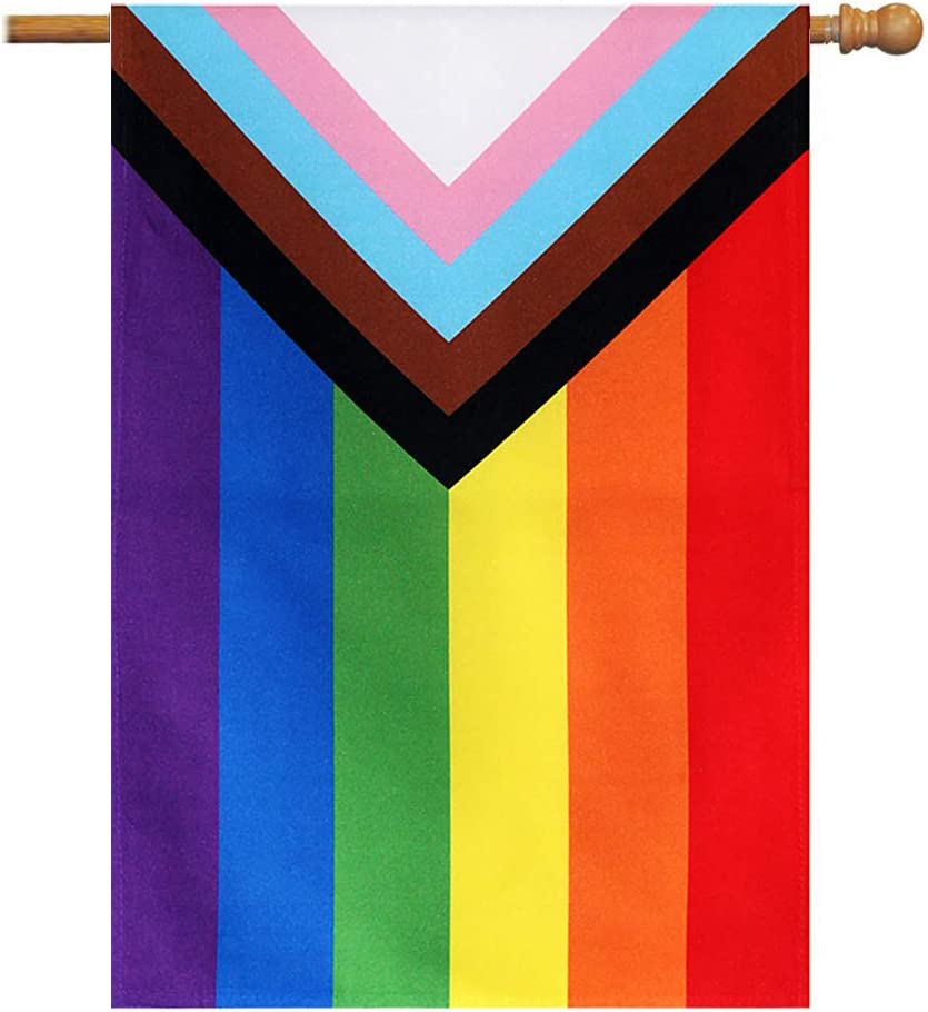 Progress Pride Rainbow House Flag- LGBT Community Gay Pride Lesbian Transgender Flags Banner UV Fade Resistant for Indoor Outdoor 28x40 Inches