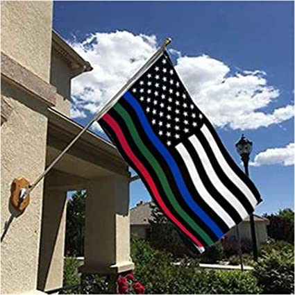 Pack of 2 Thin Blue Red Green Line Flag Police Military and Fire Flags 3x5 ft Blue Line American Flags with Green Stripe Canvas Header 2 Brass Grommets