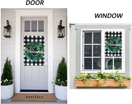 Pack of 2 Welcome Boxwood Wreath Garden Flag - Double Sided Buffalo Plaid Check Flag Autumn 12.5 x 18 Inch - House Yard vertical Decoration Country Outdoor Indoor Banner USA TOP FLAGS,INC