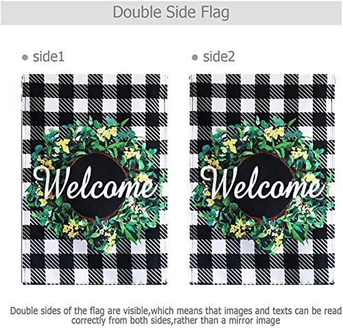 Pack of 2 Fall Boxwood Wreath Welcome Garden Flag- 12x18 Inch Double Sided Autumn Buffalo Check Plaid Vertical Garden Yard Flag Farmhouse Home Décor