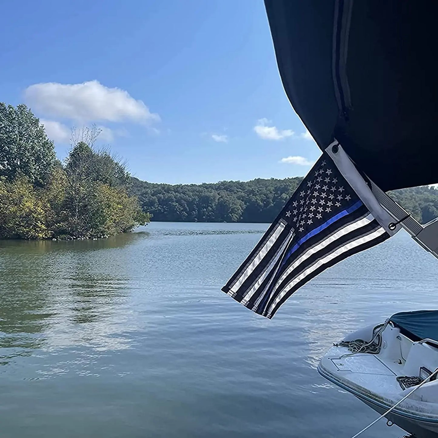 Thin Blue Line Embroidered Stars Boat Flag 12x18 Inch, Durable Nylon U.S Police Flags with Sewn Stripes and Brass Grommets for Yacht Motorcycle, Enforcement Officers Outdoor Banner Made in USA USA TOP FLAGS,INC