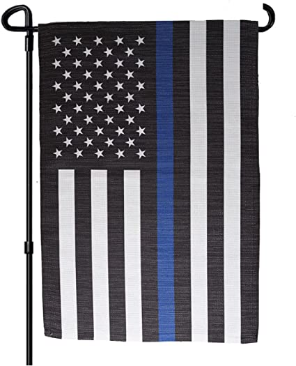 Pack of 10 Thin Blue Line Garden Flag American Police Flags 12.5x18 inch Double Sided Back the Blue Stripe Blue Lives Matter Flag, silver blue