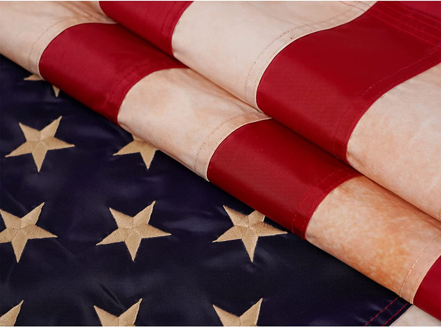Vintage Tea Stained American Flag 3x5 Feet Made in USA, Embroidered Stars Double Stitched Stripes and Brass Grommets, Durable Heavy Duty Nylon USA Flags