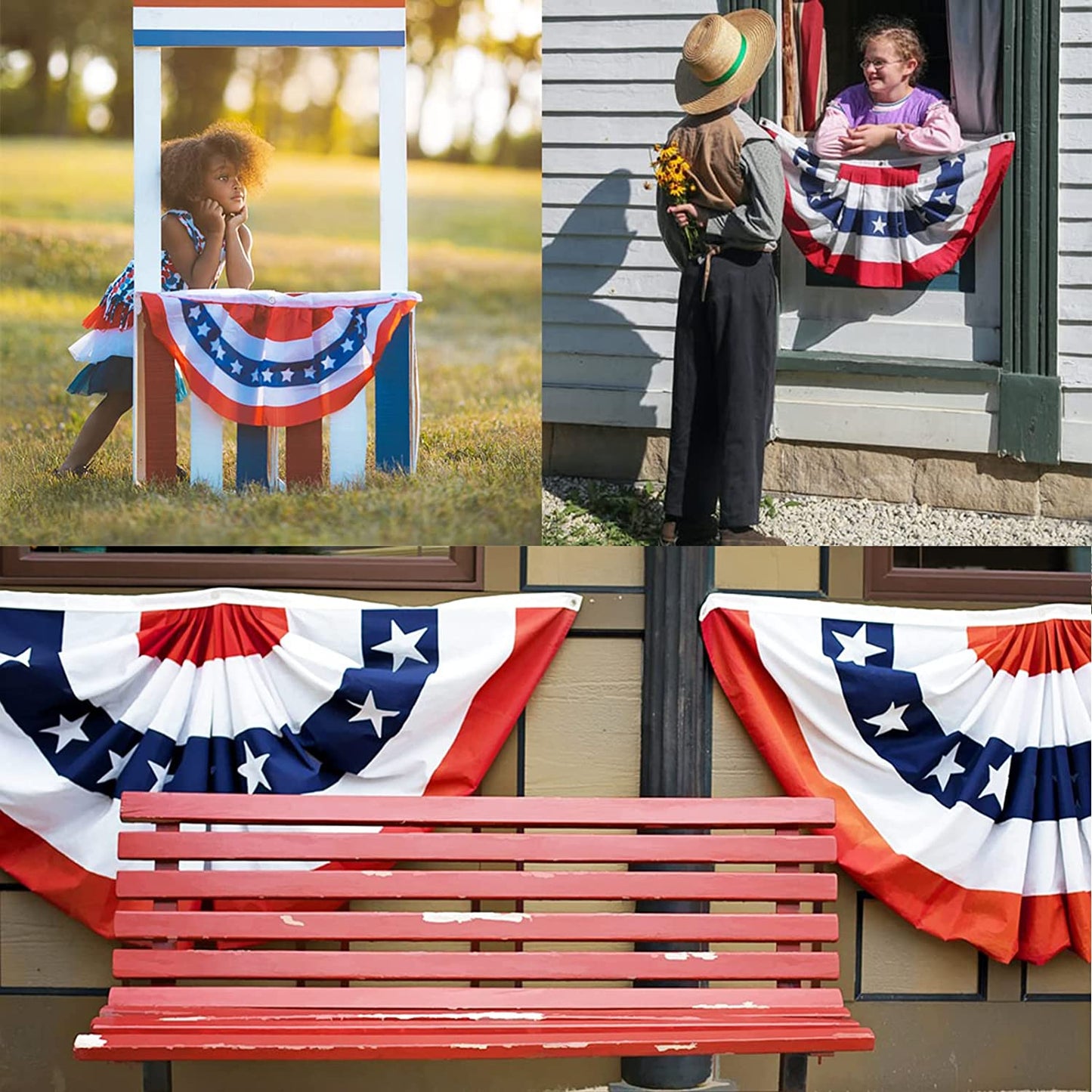 USA Pleated Fan Bunting Flag - 2x4ft American US Half Fan Embroidered Banner - Oxford Nylon Premium Quality Patriotic Stars & Stripes