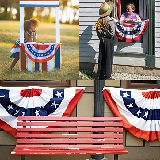 USA Pleated Fan Flag -1.5x3 American Bunting Flag Half Fan Banner - Embroidered Patriotic Stars & Stripes 210D Oxford Polyester - Sharp Color Fade Resistant - US 1.5x3 Feet Pleated Half Fan Set (1.5x3ft)