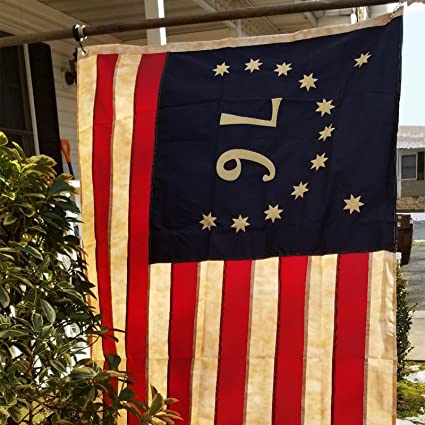 Tea Stained American Flag 3x5, Embroidered Bennington Founding Fathers 1776 Flags, Heavy Duty Vintage Betsy Ross Fabric Sewn Stripes Historical Dyed for Outdoor Indoor Decoration