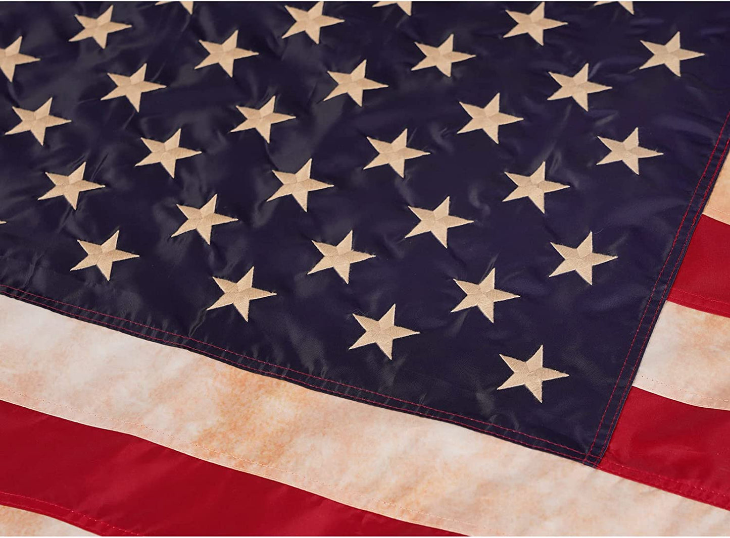 Vintage Tea Stained American Flag 3x5 Feet Made in USA, Embroidered Stars Double Stitched Stripes and Brass Grommets, Durable Heavy Duty Nylon USA Flags