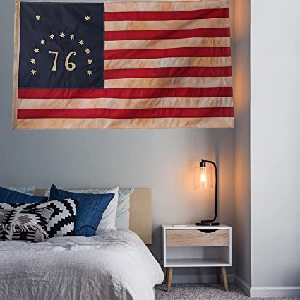 Tea Stained American Flag 3x5, Embroidered Bennington Founding Fathers 1776 Flags, Heavy Duty Vintage Betsy Ross Fabric Sewn Stripes Historical Dyed for Outdoor Indoor Decoration