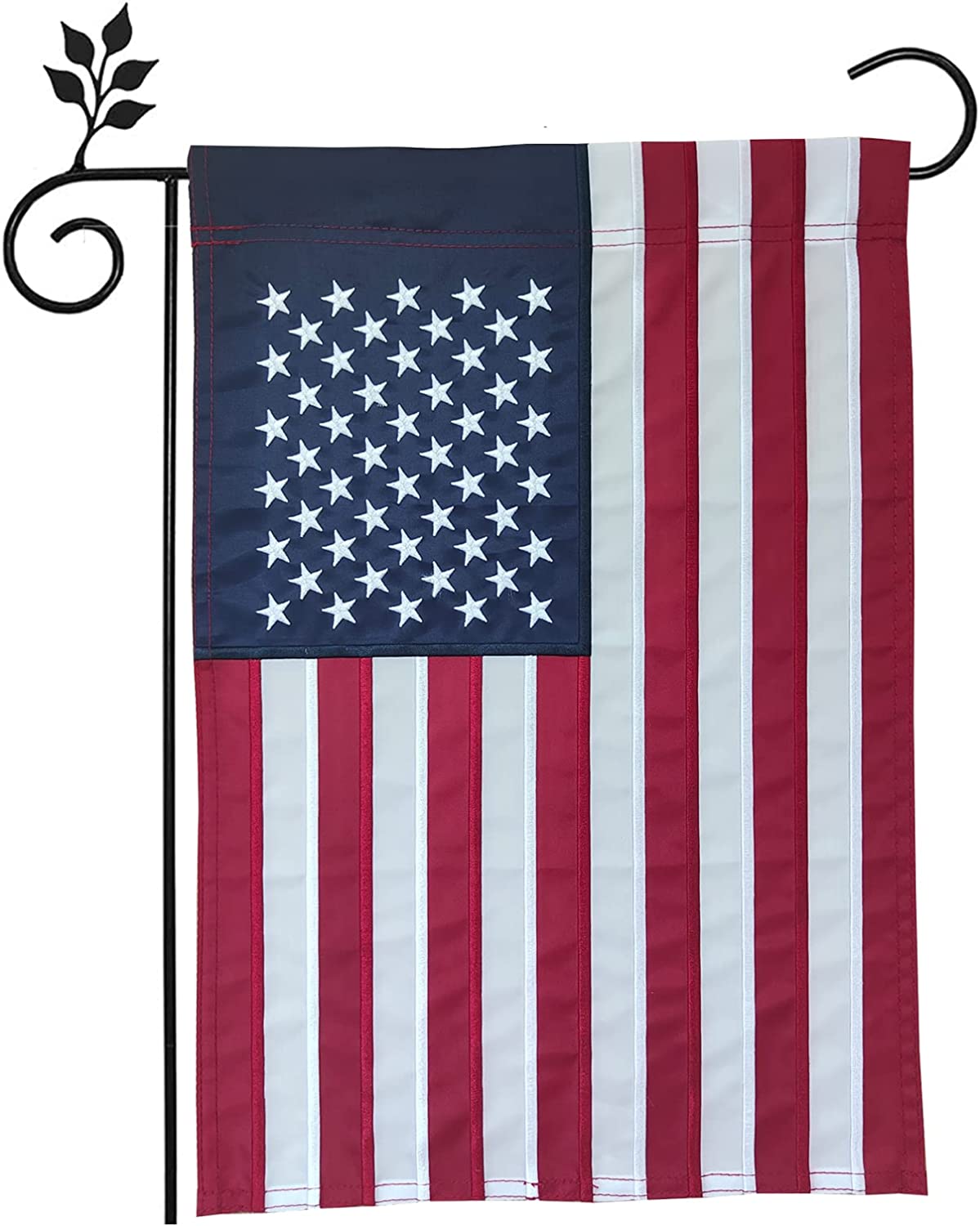 Pack of 2 American 4th of July Garden Flag 12x18 Inch , Double Sided USA US Yard Flags for Lawn Patio Independence Day Decor, Silver Silk Fabric Outdoor Patriotic Banner