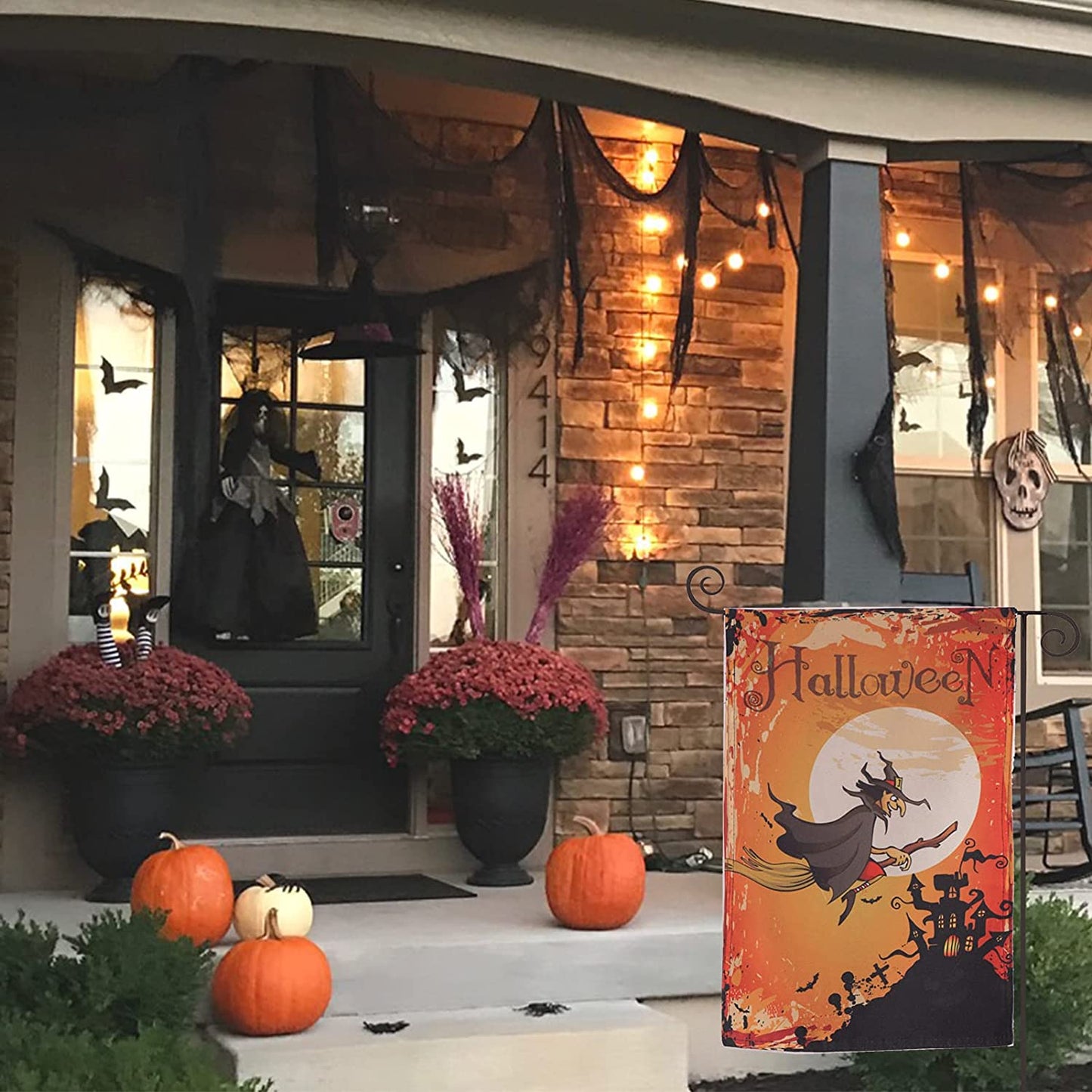 Pack of 2 Halloween Garden Flag Outside Halloween Decor Yard Flags 12x18 Inch Double Side Banner Decorations for Outdoor House Holiday (Witch)