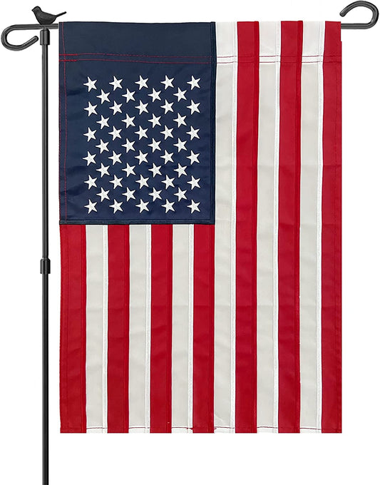 Pack of 10 American Garden Flags Embroidered Stars 12.5 X 18.5 Inch- US USA Double Sided Small American Flag for Yard Banner Patriotic Outdoor Lawn Decoration