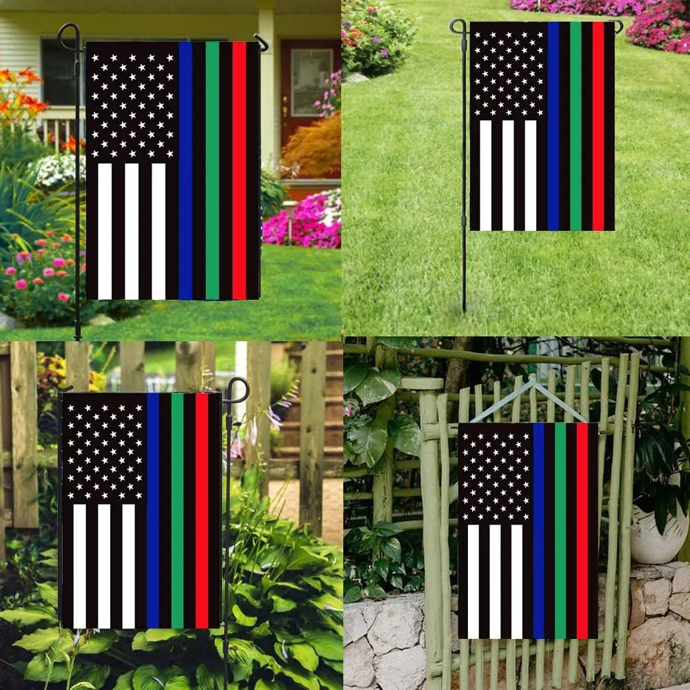 Pack of 2 Thin Blue Green Red American Flag Garden Flag 12 x 18 - Police Firefighter Military Yard Flags Patriotic Double Sided Small USA Flags for Yard USA TOP FLAGS,INC