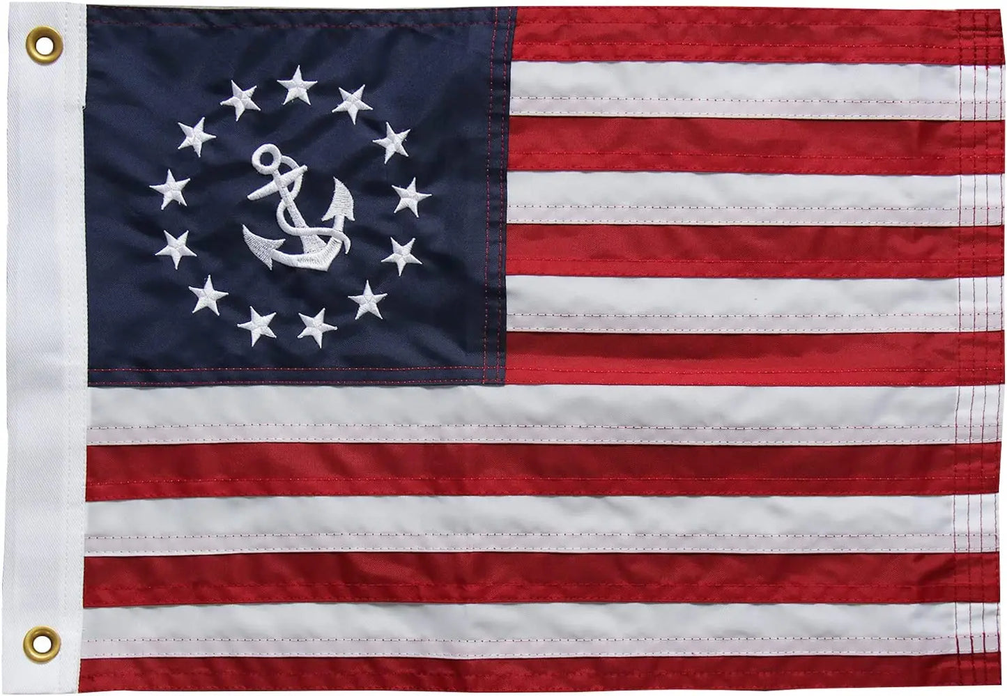 US Yacht Ensign Sewn Boat Flag 12x18 Inch Made in USA, Embroidered Stars and 2 Brass Grommets, Heavy Duty Nylon Nautical Flags for Motorcycle USA TOP FLAGS,INC
