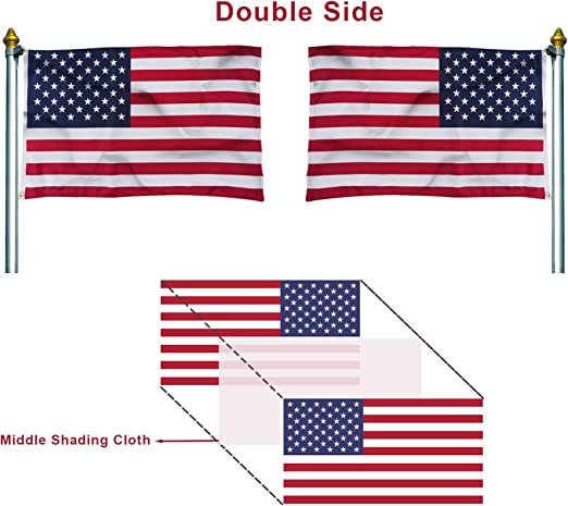 American Flag 3x5 Ft Double Side US Flags - Made in USA - Heavy Duty United State Outdoor USA Flags with 2 Brass Grommets for Outside