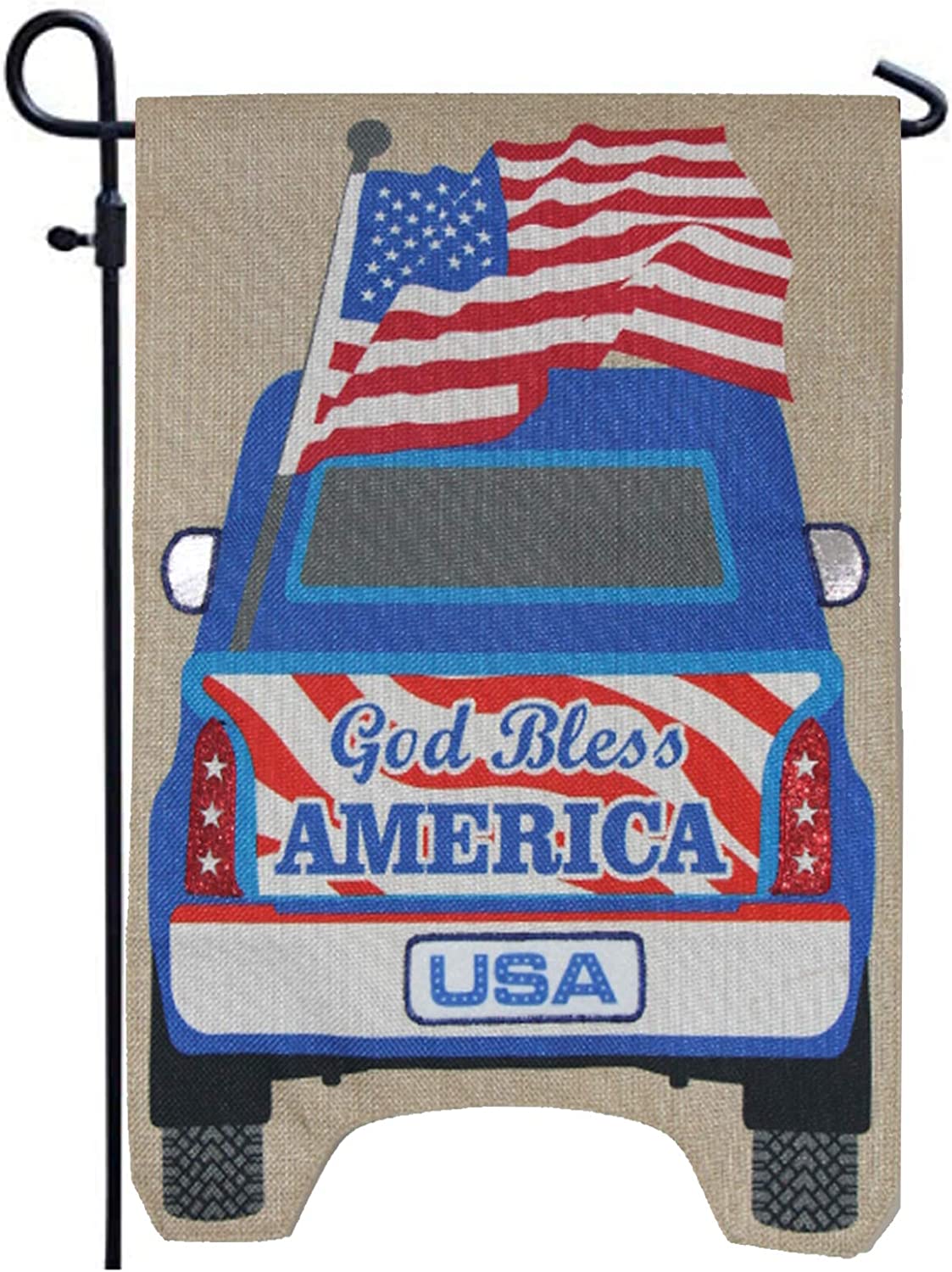 Pack of 2 God Bless America Garden Flag - Double Sided Patriotic Garden American Flags USA Independence Day Burlap Applique Garden Yard Flags 12x18 Inch