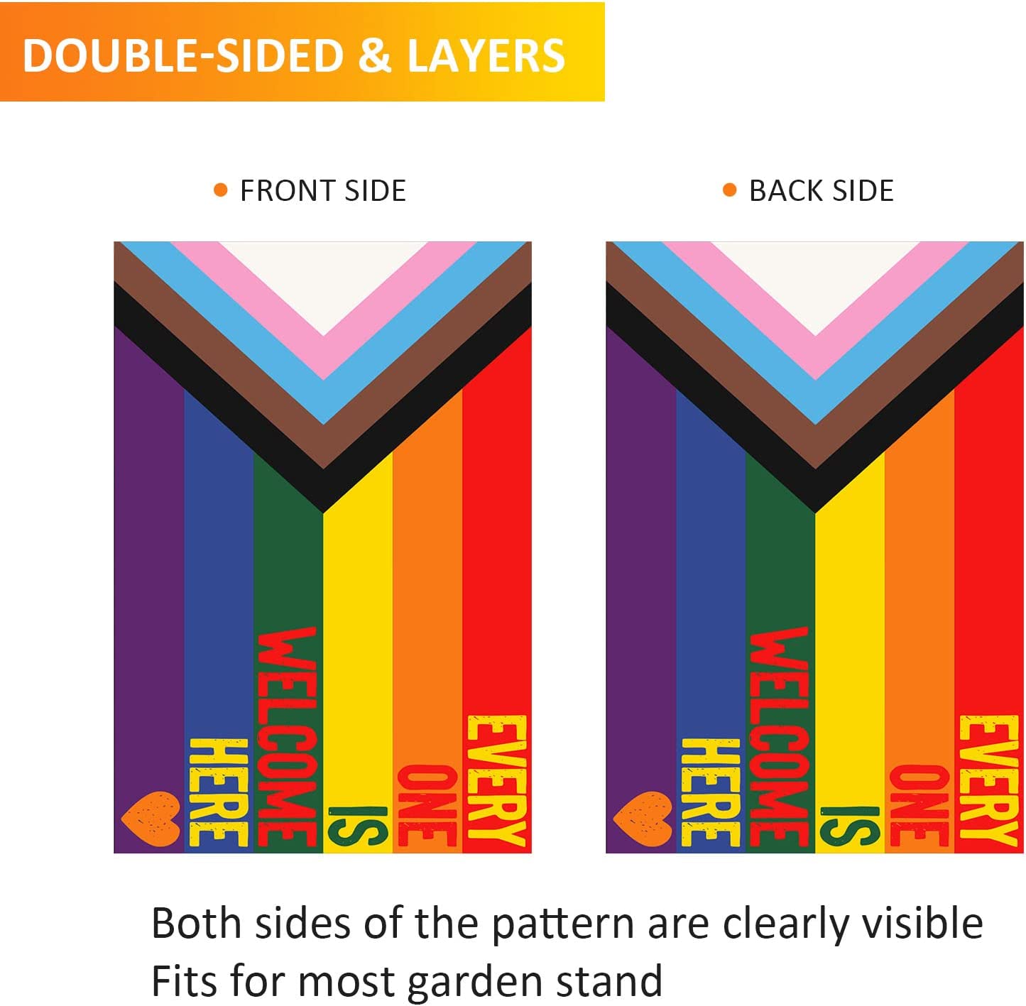 Pack of 2 Progress Pride Everyone Is Welcome Here LGBT Garden Flag 12x18 Inch, Double Sided LGBTQ Transgender Gay Flags for Outdoor Yard, All Inclusive Progressive Flag Banner for All Season