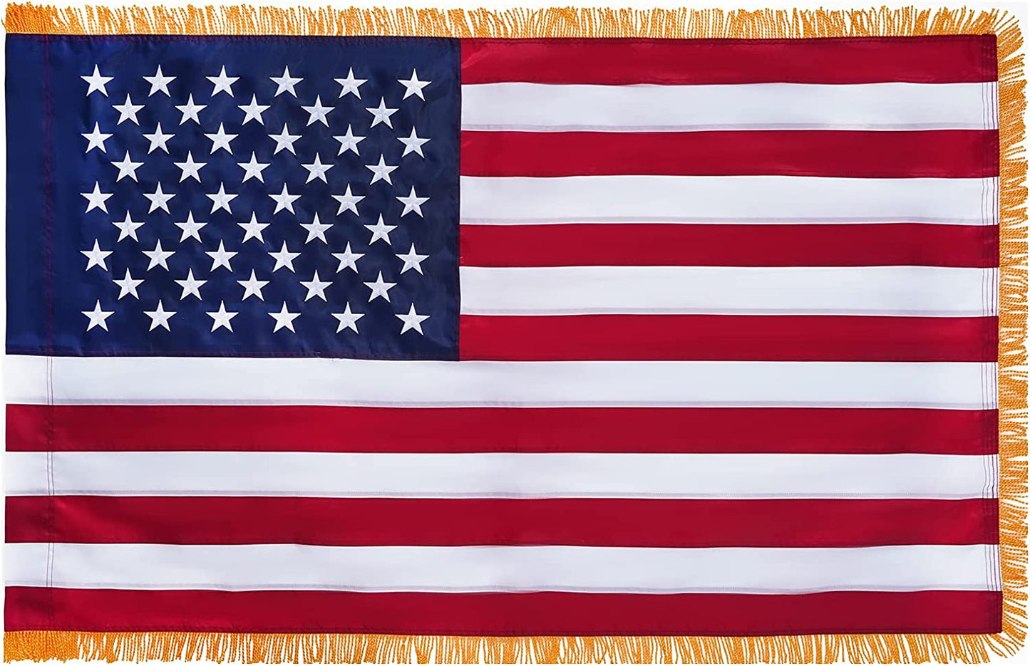 American Flag 3x5 Ft Pole Sleeve Banner Style Made in USA, with Embroidered Stars and Gold Fringed, Heavy Duty Polyester US Flags for Indoor