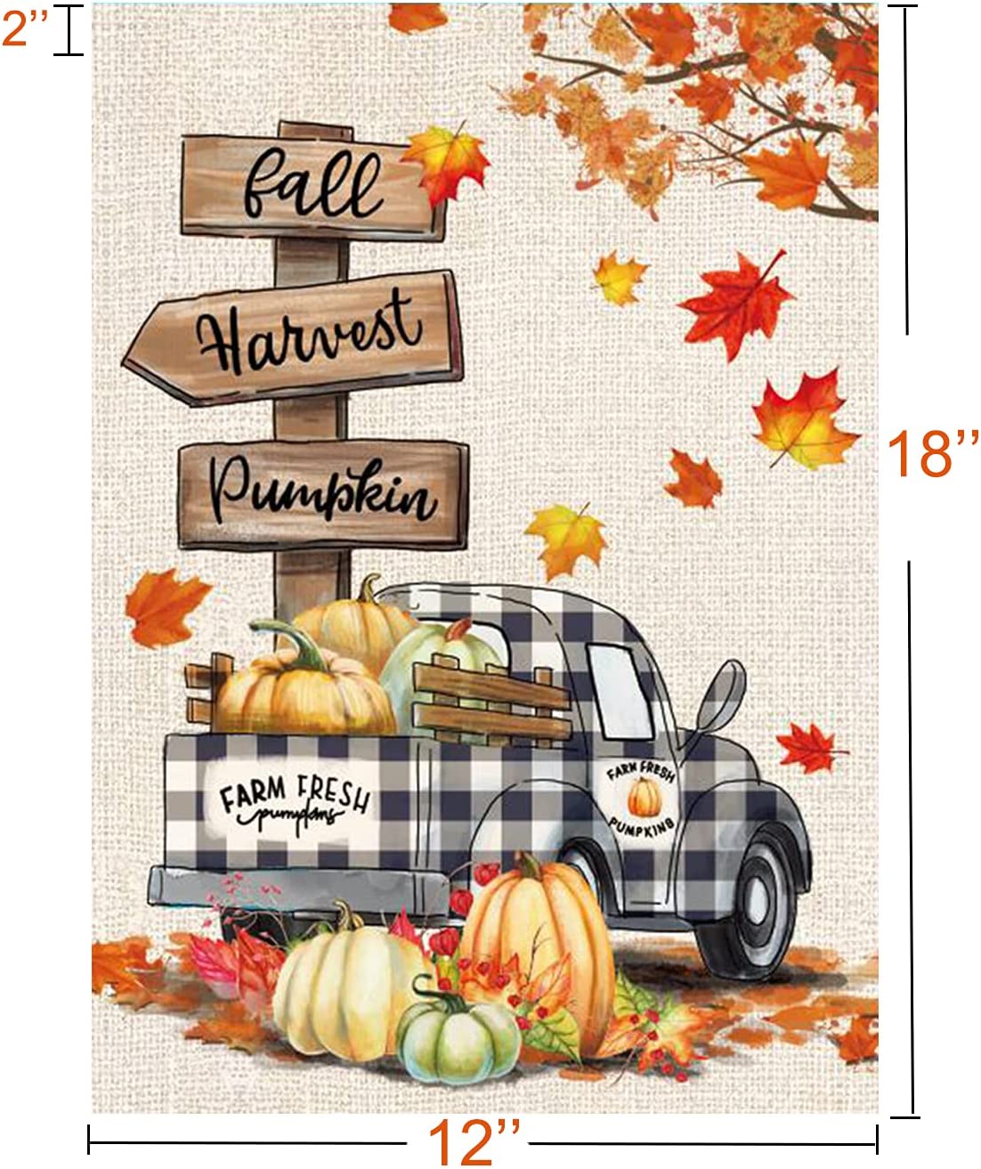 Pack of 2 Fall Garden Flag Yard Flags 12.5 x 18 Inch Double Sided Pumpkin Outdoor Flag Welcome Decorations for Home Porch Outside (Fall-Harvest Car)
