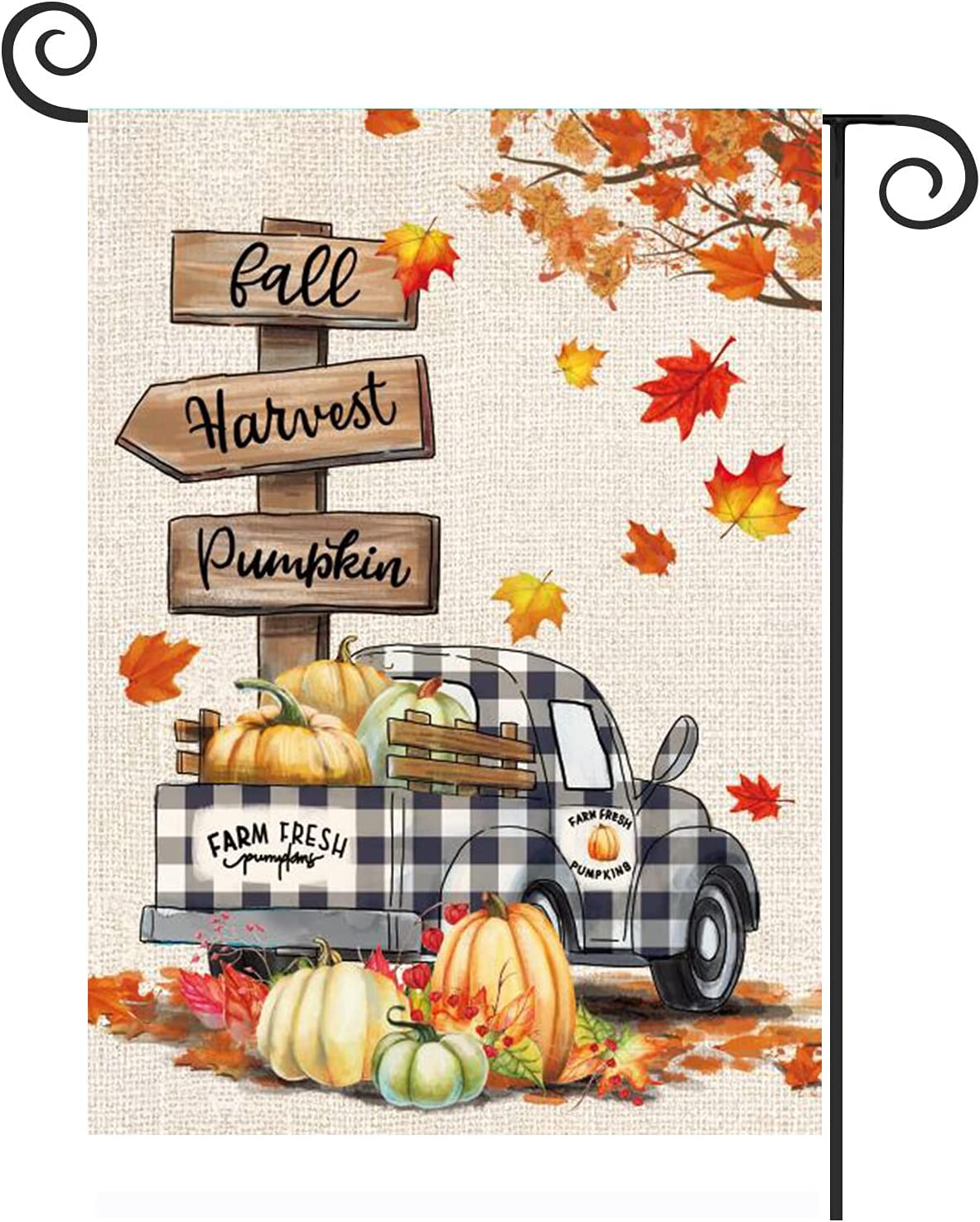 Pack of 2 Fall Garden Flag Yard Flags 12.5 x 18 Inch Double Sided Pumpkin Outdoor Flag Welcome Decorations for Home Porch Outside (Fall-Harvest Car)