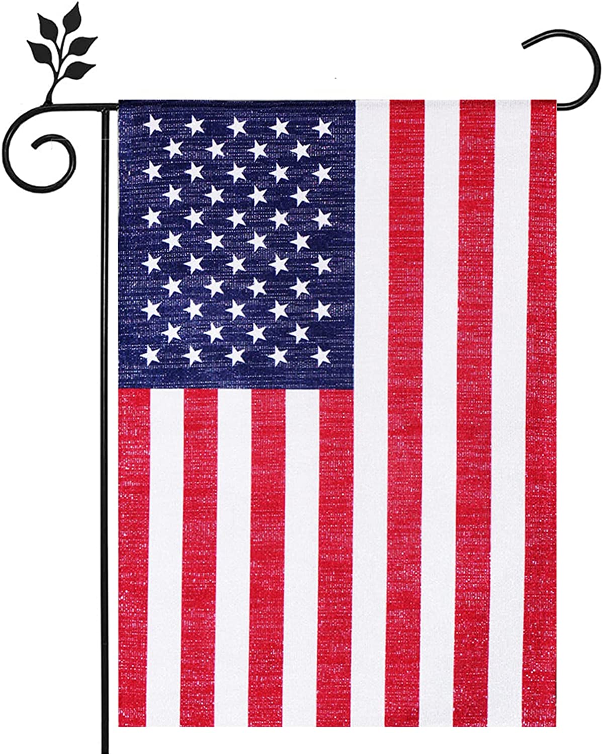 Pack of 2 American 4th of July Garden Flag 12x18 Inch , Double Sided USA US Yard Flags for Lawn Patio Independence Day Decor, Silver Silk Fabric Outdoor Patriotic Banner